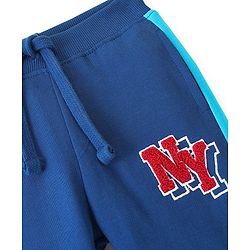 Babyhug Full Length Cotton Looper Lounge Pant with Terry Applique Embroidery-Navy Blue