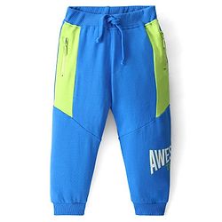 Babyhug Cotton Looper Knit Full Length Lounge Pant Text Print - Blue