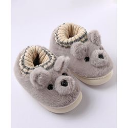 Cute Walk by Babyhug Fur Bear Face Applique  Winter Booties - Beige