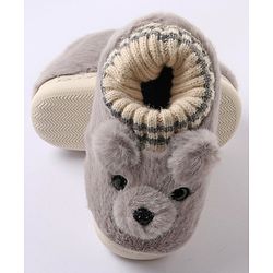 Cute Walk by Babyhug Fur Bear Face Applique  Winter Booties - Beige