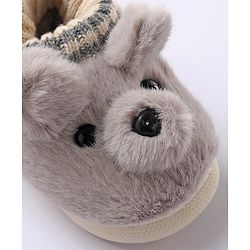 Cute Walk by Babyhug Fur Bear Face Applique  Winter Booties - Beige