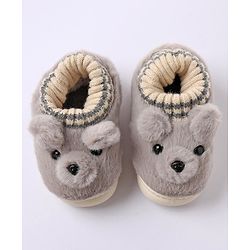 Cute Walk by Babyhug Fur Bear Face Applique  Winter Booties - Beige