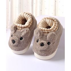 Cute Walk by Babyhug Fur Bear Face Applique  Winter Booties - Beige