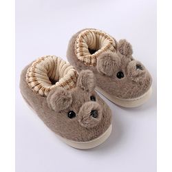 Cute Walk by Babyhug Fur Bear Face Applique  Winter Booties - Beige