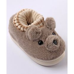 Cute Walk by Babyhug Fur Bear Face Applique  Winter Booties - Beige