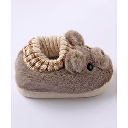 Cute Walk by Babyhug Fur Bear Face Applique  Winter Booties - Beige