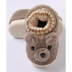 Cute Walk by Babyhug Fur Bear Face Applique  Winter Booties - Beige