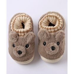 Cute Walk by Babyhug Fur Bear Face Applique  Winter Booties - Beige