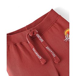 Babyhug Cotton Looper Knit Adventure Text Printed Lounge Pant - Rust