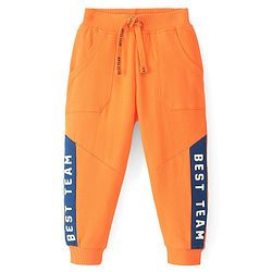 Babyhug Cotton Looper Knit Full Length Lounge Pant Text Printed - Orange