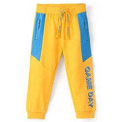 Babyhug Cotton Looper Knit Full Length Track Pants Text Print - Yellow