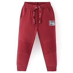 Babyhug Cotton Looper Knit Game Day Text Printed Lounge Pant - Red