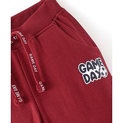 Babyhug Cotton Looper Knit Game Day Text Printed Lounge Pant - Red