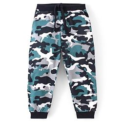 Babyhug Cotton Looper Full Length Lounge Pant Camo Print- Grey Black & Green
