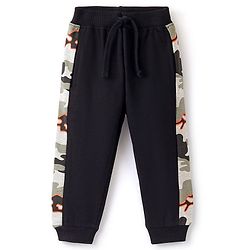 Babyhug Cotton Looper Full Length Lounge Pant Camo Print- Black