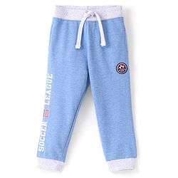 Babyhug Cotton Looper Knit Full Length Track Pant Text Print - Blue
