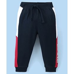 Babyhug Cotton Looper Full Length Lounge Pant With Text Print - Navy Blue