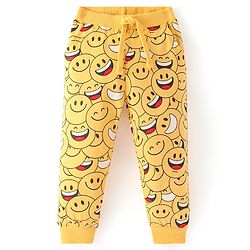 Babyhug Cotton Looper Knit Full Length Smiley Printed Lounge Pant - Yellow