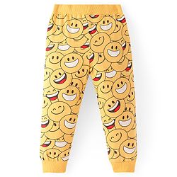 Babyhug Cotton Looper Knit Full Length Smiley Printed Lounge Pant - Yellow