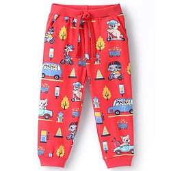 Babyhug Cotton Looper Knit Full Length Lounge Pant Animal Print - Red