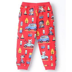 Babyhug Cotton Looper Knit Full Length Lounge Pant Animal Print - Red