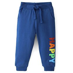 Babyhug Cotton Looper Knit Full Length Lounge Pant Text Printed - Navy Blue