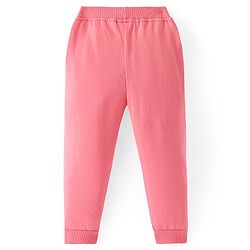 Babyhug Cotton Looper Knit Full Length Butterfly & Frill Detailing Lounge Pant - Pink