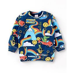 Babyhug Cotton Knit Full Sleeves Sweatshirt Rainbow Print - Navy Blue