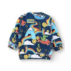 Babyhug Cotton Knit Full Sleeves Sweatshirt Rainbow Print - Navy Blue