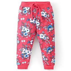 Babyhug Cotton Looper Knit Full Length Lounge Pant Floral Print - Red