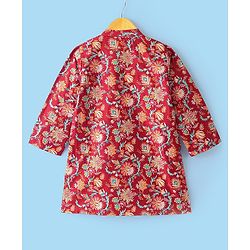 Babyhug 100% Cotton Woven Full Sleeves Kurta & Pyjama Set Floral Print - Red