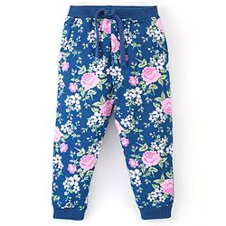 Babyhug Cotton Looper Knit Full Length Lounge Pant Floral Print - Navy Blue