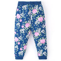 Babyhug Cotton Looper Knit Full Length Lounge Pant Floral Print - Navy Blue
