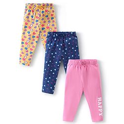 Babyhug Cotton Lycra Full Length  Leggings Hearts & Polka Dots Printed Pack of 3 - Blue & Pink