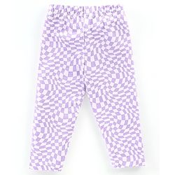 Babyhug Cotton Lycra Knit Full Length Stretchable Leggings Checks & Floral Print Pack of 3 - Pink & Purple