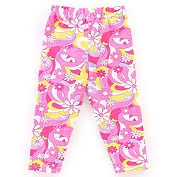 Babyhug Cotton Lycra Knit Full Length Stretchable Leggings Checks & Floral Print Pack of 3 - Pink & Purple