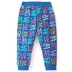 Babyhug Cotton Looper Knit Full Length Lounge Pant Love Printed - Blue