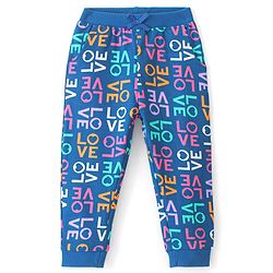 Babyhug Cotton Looper Knit Full Length Lounge Pant Love Printed - Blue