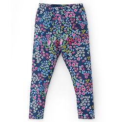 Babyhug Cotton Lycra Full Length Leggings Stripes & Floral Print Pack of 3- Pink Yellow & Blue