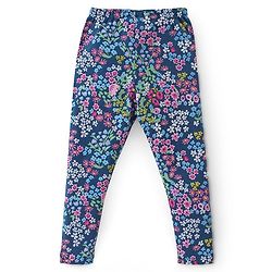 Babyhug Cotton Lycra Full Length Leggings Stripes & Floral Print Pack of 3- Pink Yellow & Blue