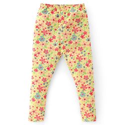 Babyhug Cotton Lycra Full Length Leggings Stripes & Floral Print Pack of 3- Pink Yellow & Blue