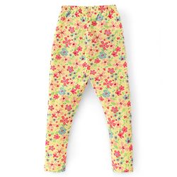 Babyhug Cotton Lycra Full Length Leggings Stripes & Floral Print Pack of 3- Pink Yellow & Blue