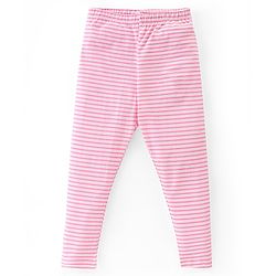 Babyhug Cotton Lycra Full Length Leggings Stripes & Floral Print Pack of 3- Pink Yellow & Blue