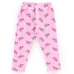 Babyhug Cotton Lycra Knit Full Length Stretchable Leggings Polka Dot & Floral Print Pack of 3 - Peach Pink & Green