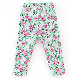 Babyhug Cotton Lycra Knit Full Length Stretchable Leggings Polka Dot & Floral Print Pack of 3 - Peach Pink & Green