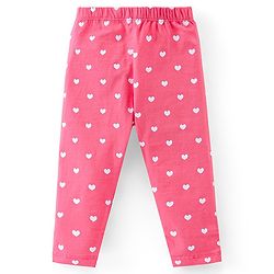Babyhug Cotton Lycra Knit Full Length Leggings with Stretch & Heart Print Pack of 3 - Pink & Green