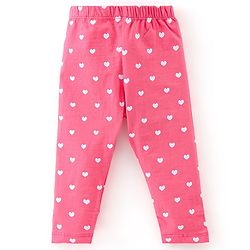 Babyhug Cotton Lycra Knit Full Length Leggings with Stretch & Heart Print Pack of 3 - Pink & Green