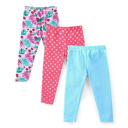 Babyhug Cotton Lycra Full Length Polka Dots & Solid Leggings Pack of 3 - Multicolour