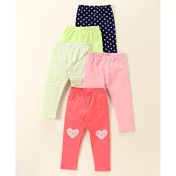 Babyhug Cotton Lycra Knit Full Length Solid Color Stretchable Leggings Pack of 5 - Multicolor