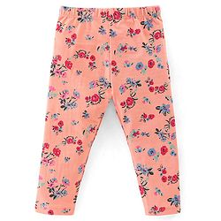 Babyhug Cotton Lycra Knit Full Length Leggings Floral & Fruity Print Pack of 5 - Pink Blue & Peach